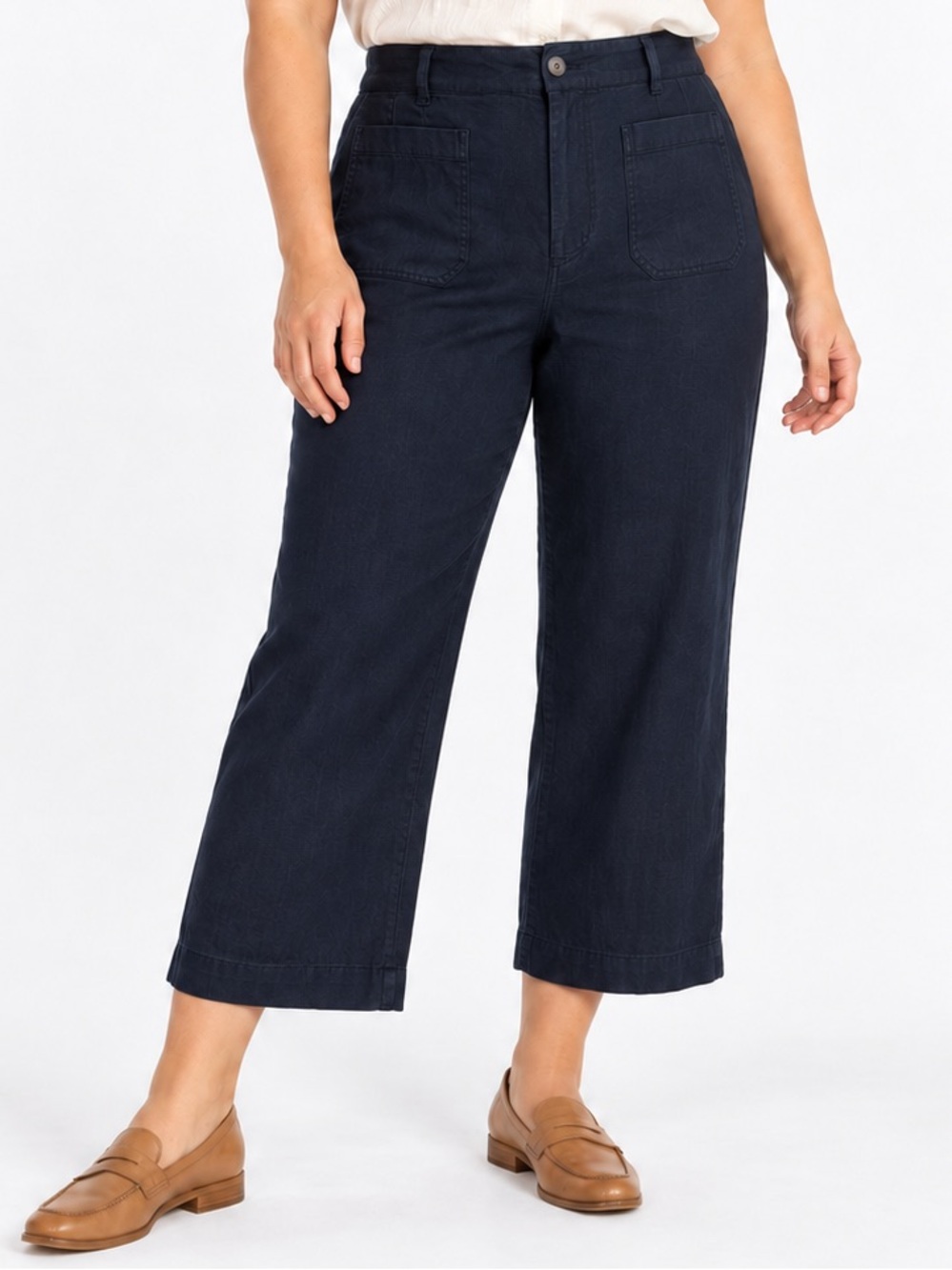 Maeve by Anthropologie The Colette Navy Linen Blend Cropped Wide Leg Pants Sz 12